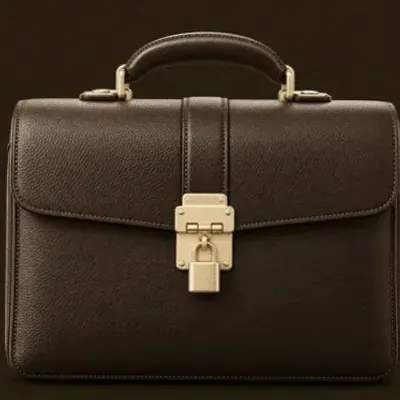 Locked leather briefcase — Ruby Reels
